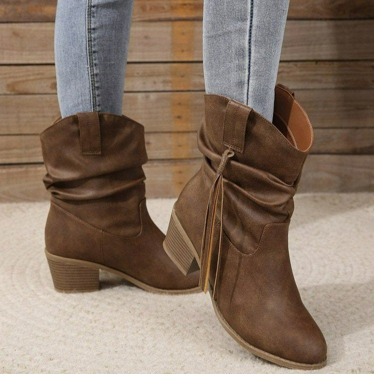 Albertine | Vintage Cowboy Tassel Ankle Boots