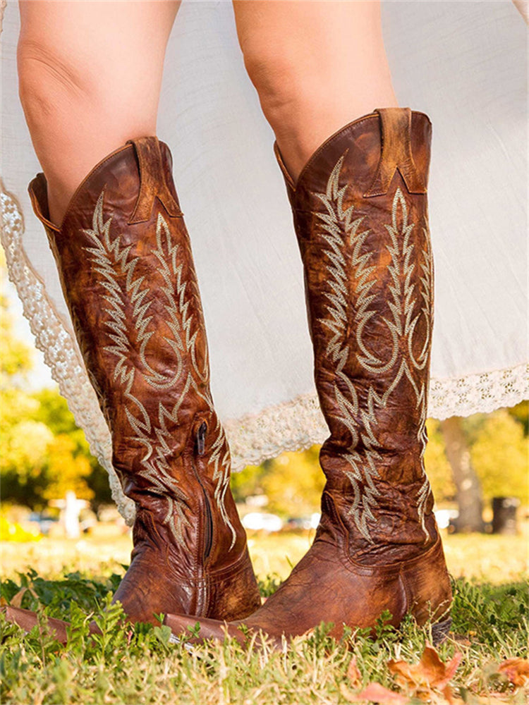 Fabienne | Vintage Embroidered Knee-High Cowboy Boots