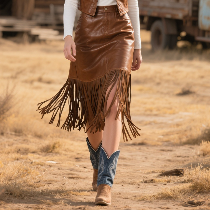 Azzurra | Bohemian Leather Fringe Skirt