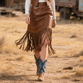 Azzurra | Bohemian Leather Fringe Skirt
