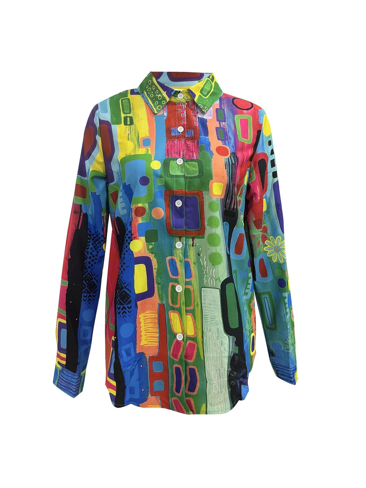 Gelsomina | Geometric Print Button-Front Blouse for Women