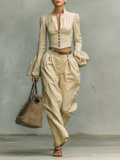 Laurence | Linen-Look Shirt and Trousers Set for Women