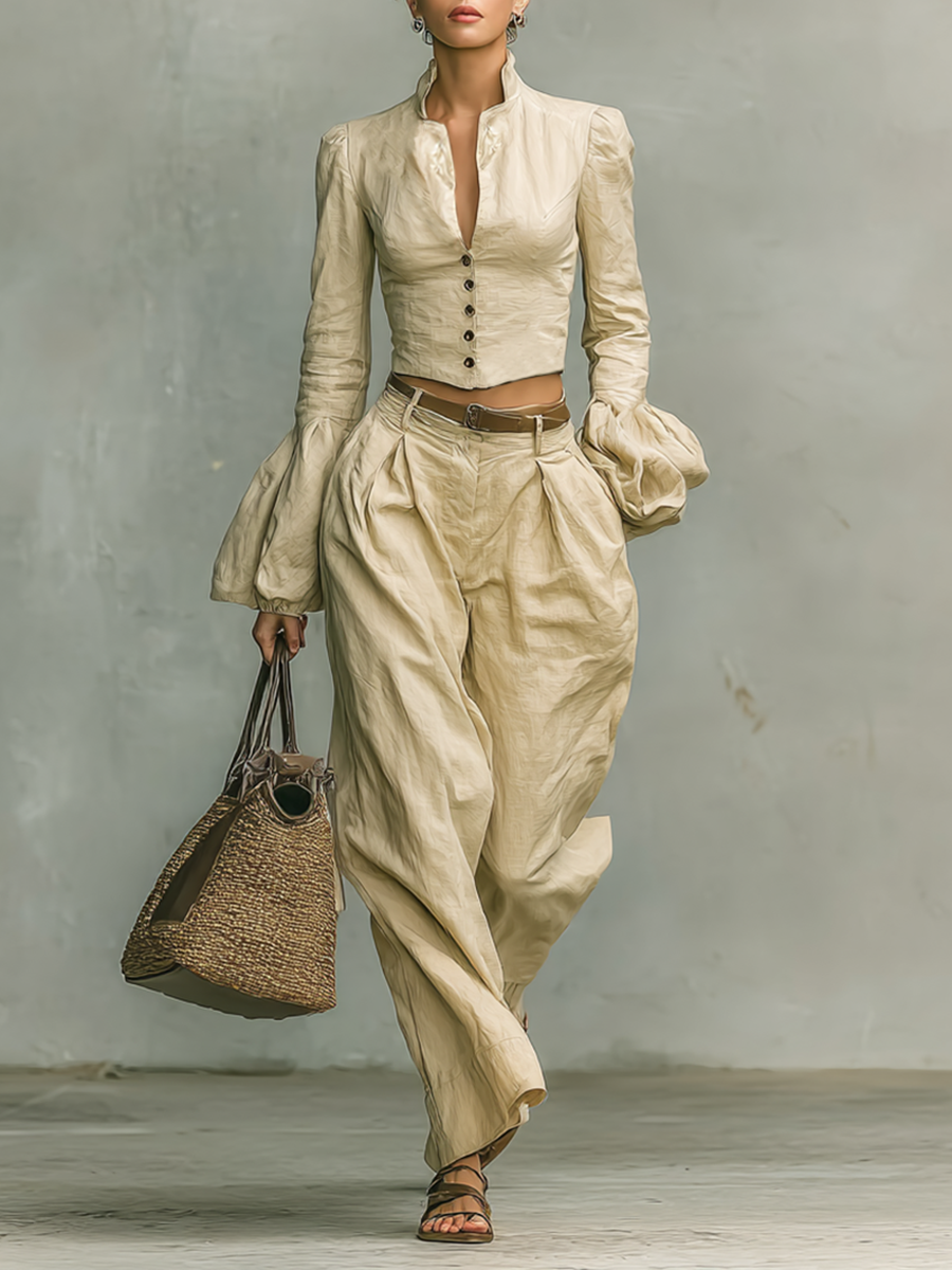 Laurence | Linen-Look Shirt and Trousers Set for Women