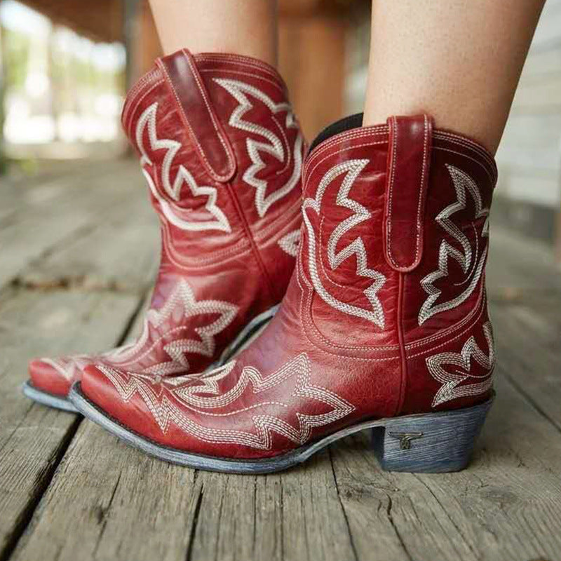 Christine | Vintage Embroidered Block Heel Western Boots