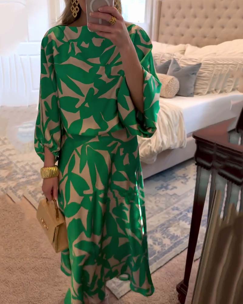 Ashley | Two-Piece Printed Set with Lantern Sleeves for Women