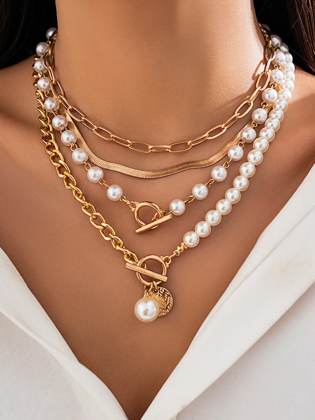 Perle | Pearl and Gold Chain Stack Necklace