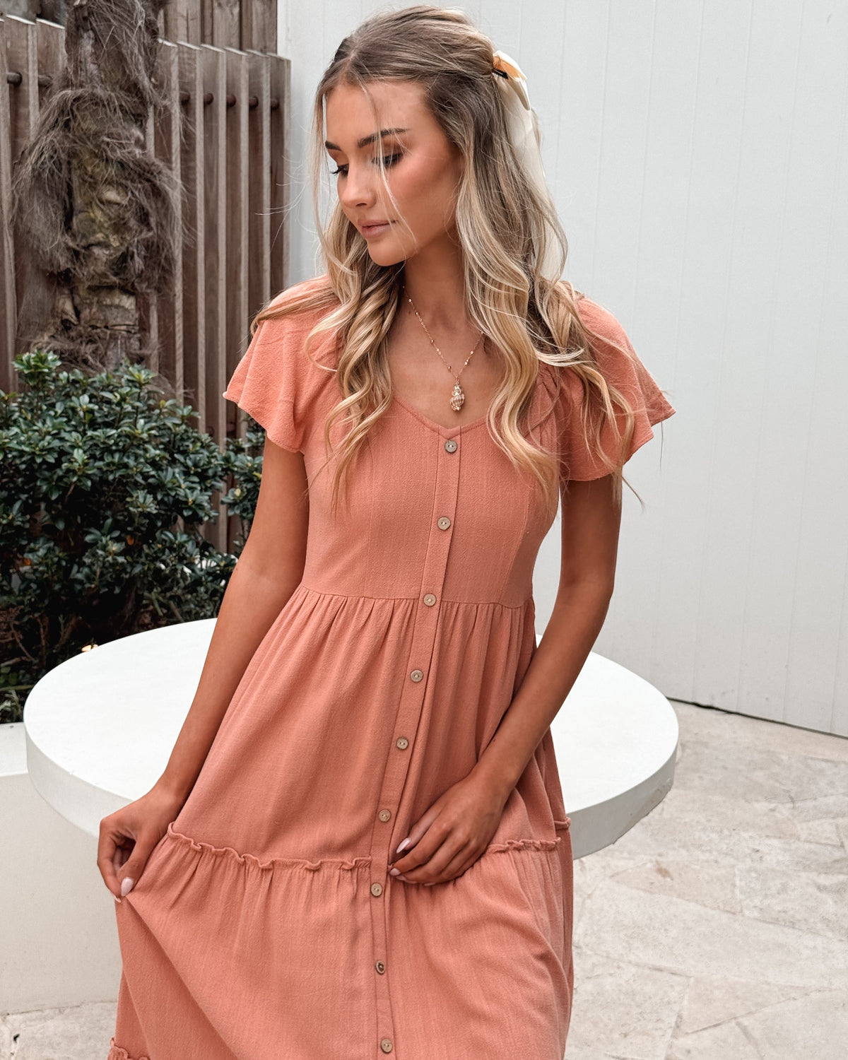 Caterina | Rust Linen Midi Dress