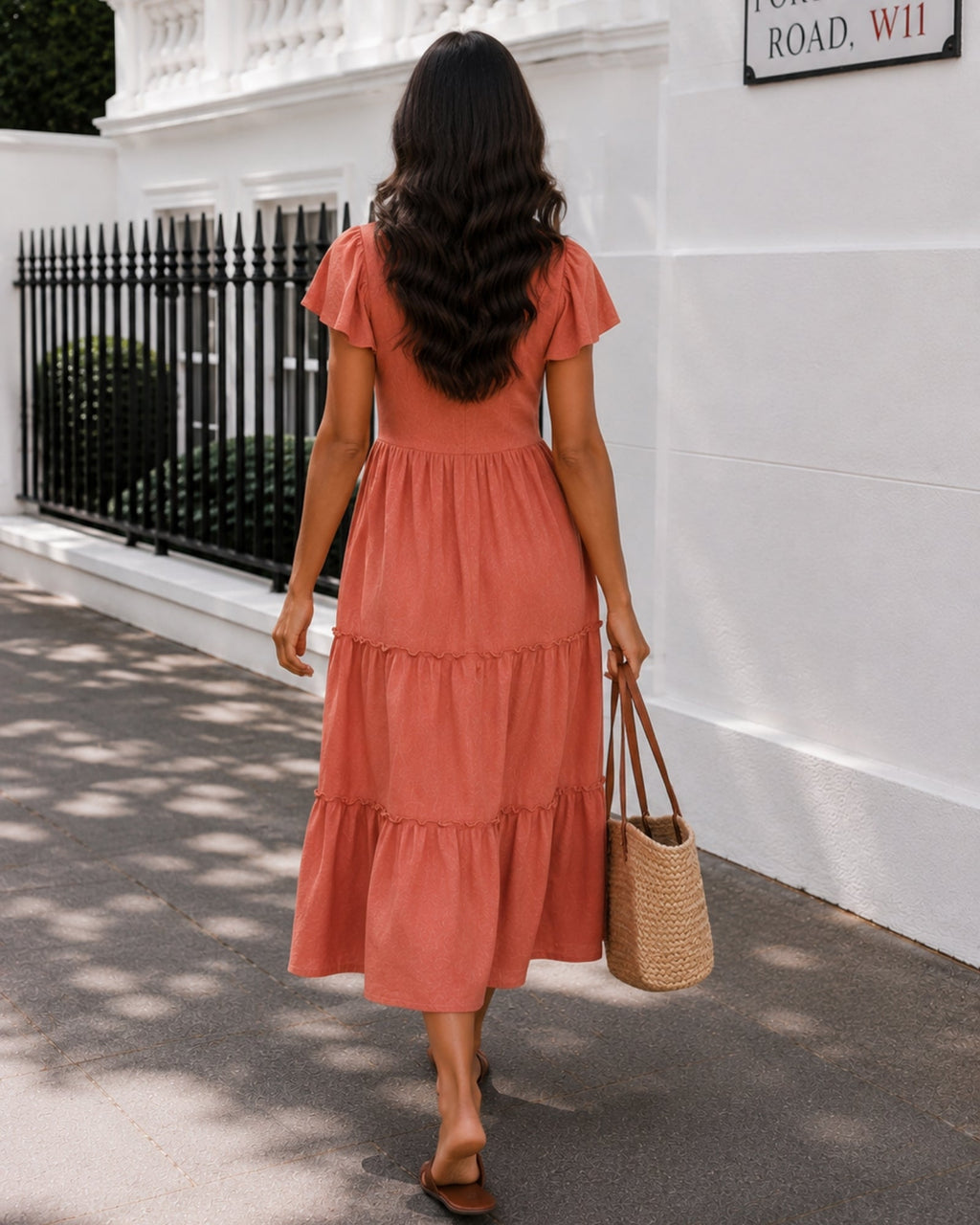 Caterina | Rust Linen Midi Dress