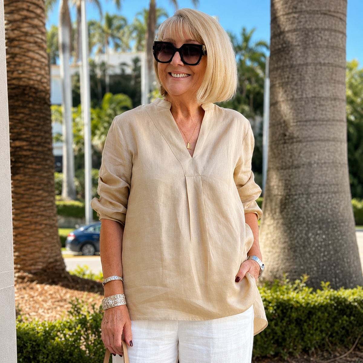Quinn | V-Neck Linen Blouse for Women