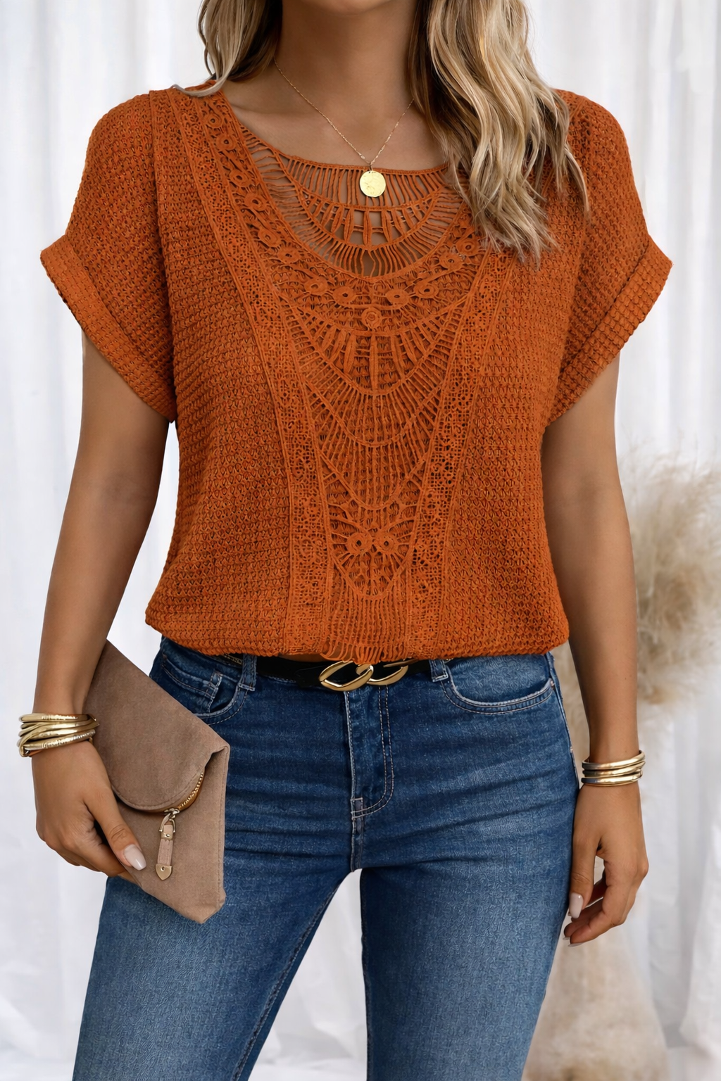 Rosa | Round Neck Blouse with Lace Trim for Women