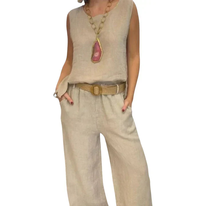 Florinda | Bohemian Sleeveless Top and Cropped Pants Set for Women