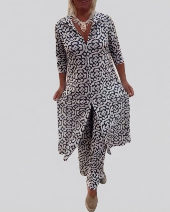 Silveria | Bohemian Print Tunic & Wide-Leg Pants Set for Women