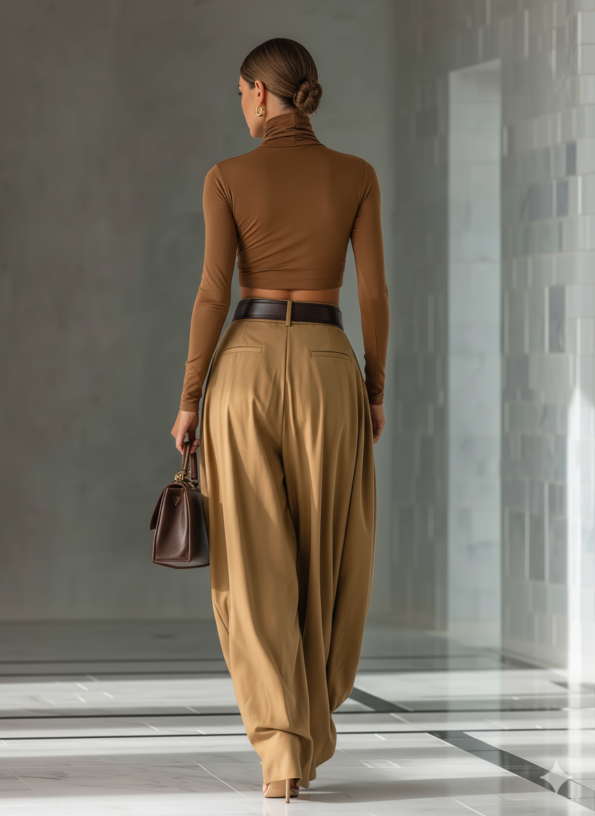 Sibylle | Brown Top and Wide-Leg Pants Set for Women