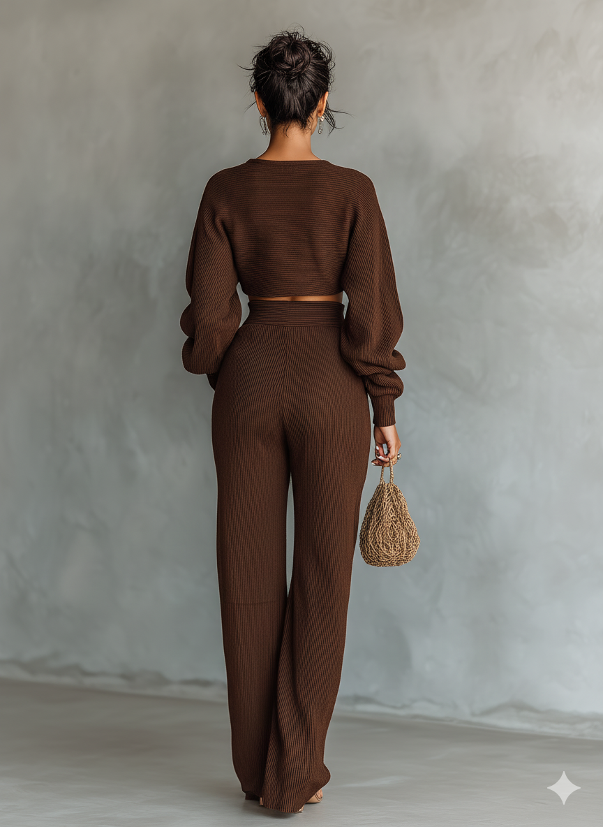 Natividad | Short Top and Wide-Leg Pants Knitted Set for Women