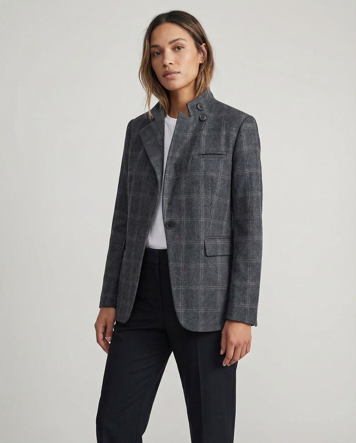 Léa | Plaid Single-Button Long Sleeve Blazer for Women