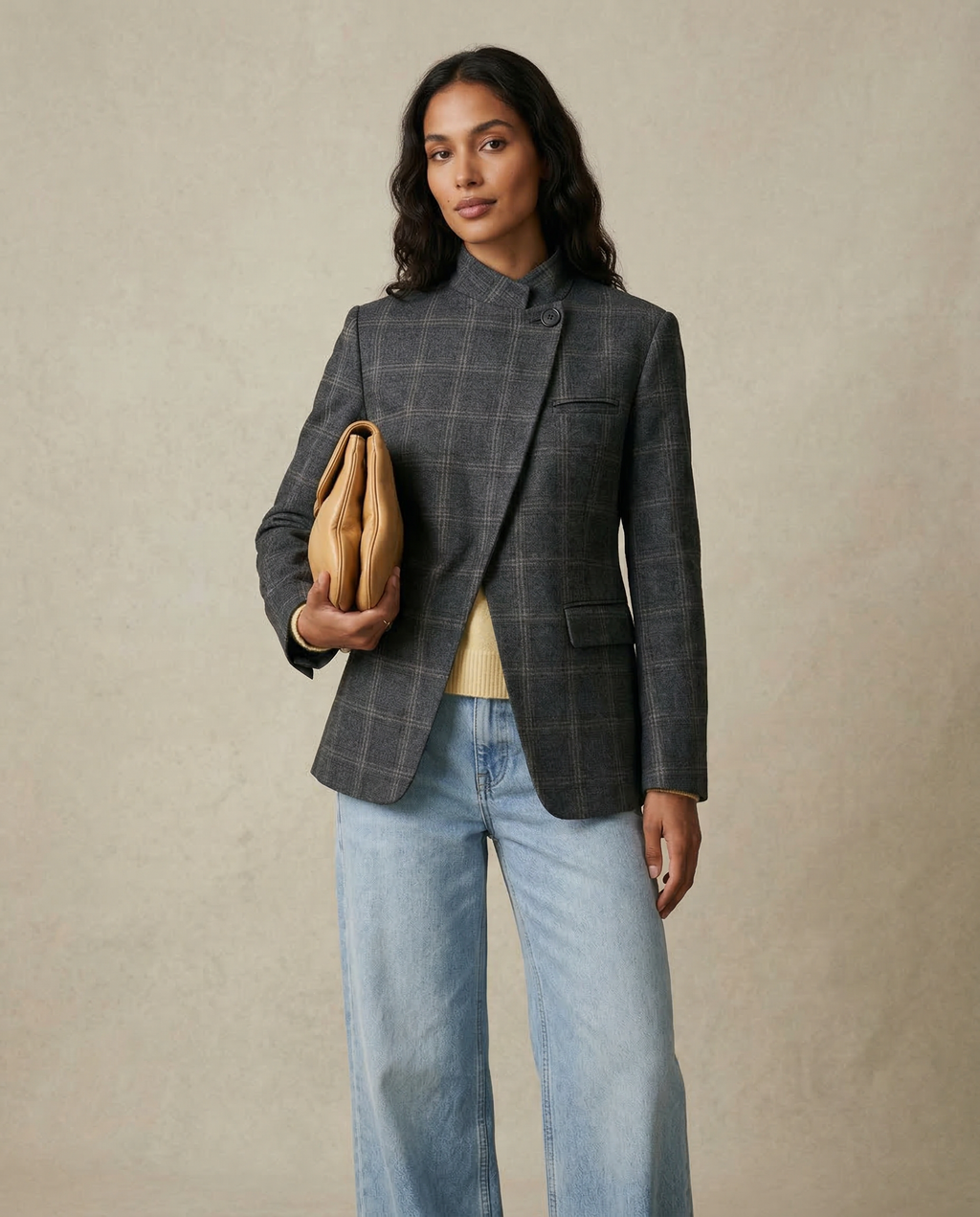 Léa | Plaid Single-Button Long Sleeve Blazer for Women
