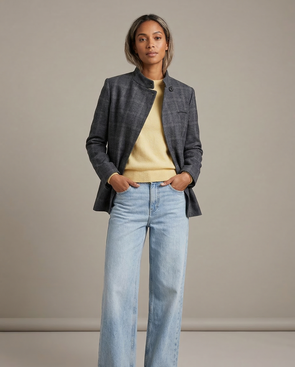 Léa | Plaid Single-Button Long Sleeve Blazer for Women
