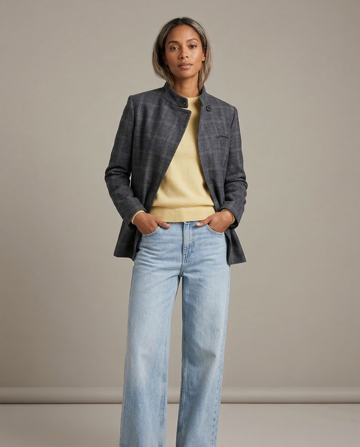 Léa | Plaid Single-Button Long Sleeve Blazer for Women