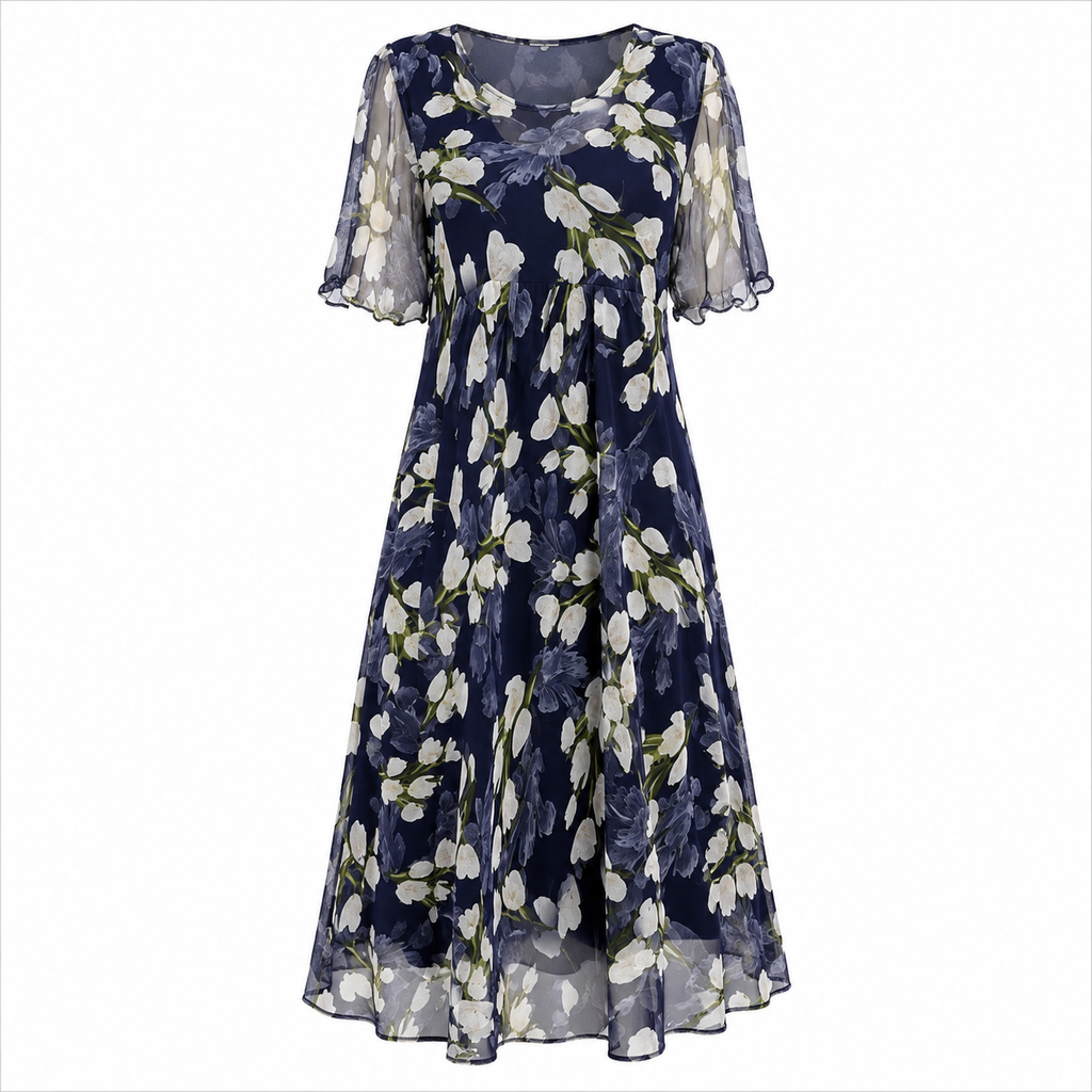Hayley | Floral A-Line Midi Dress with Short Sleeves