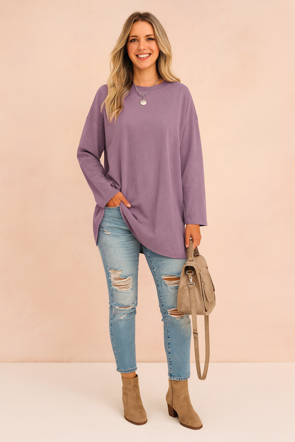 Bridget | Relaxed Long Sleeve Tunic with Curved Hem