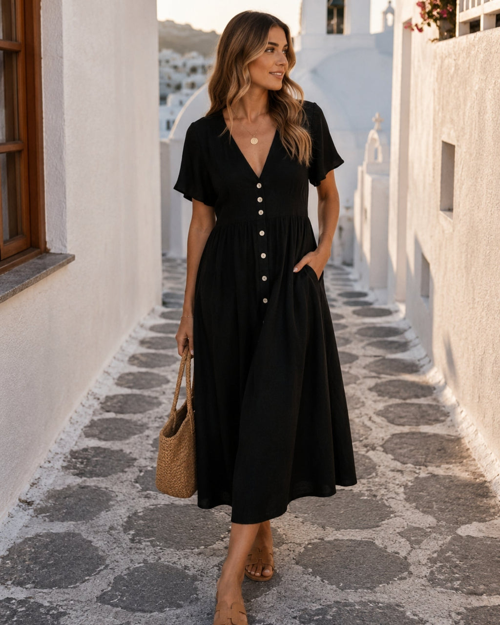 Leonora | Black Casual Midi Dress