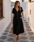 Leonora | Black Casual Midi Dress