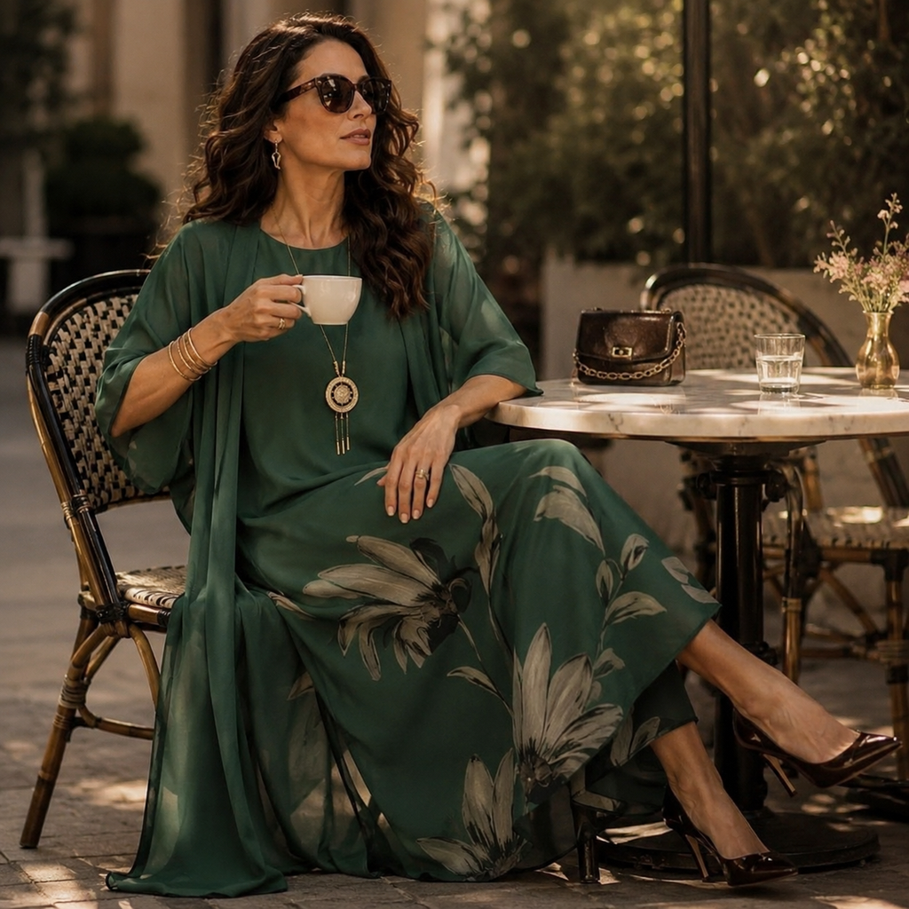 Florenza™ – Floral Maxi Dress and Sheer Voile Coat Set