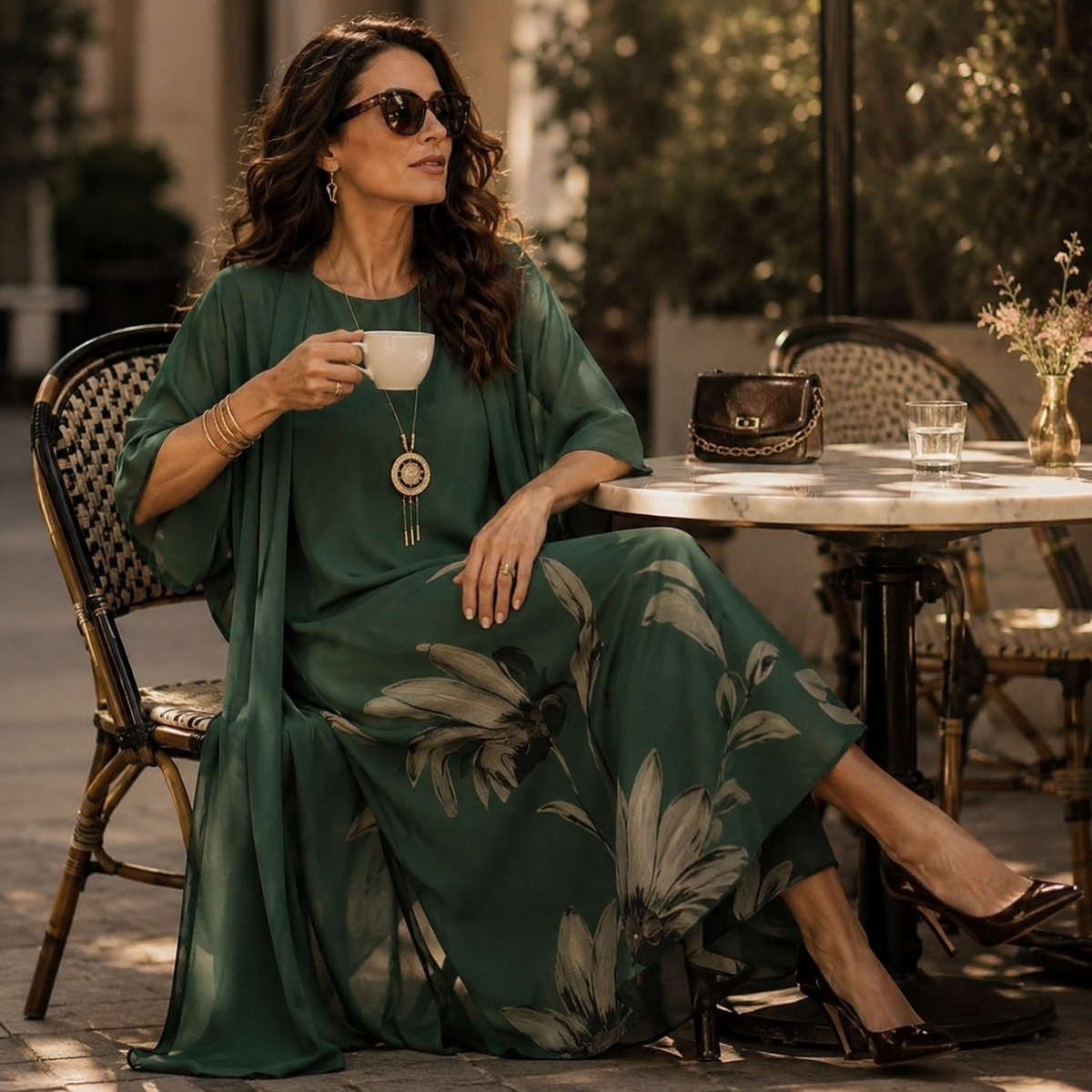 Florenza™ – Floral Maxi Dress and Sheer Voile Coat Set