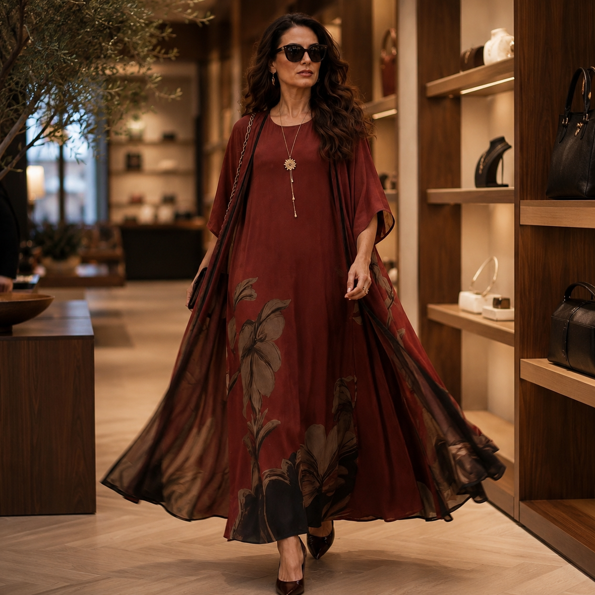 Florenza™ – Floral Maxi Dress and Sheer Voile Coat Set