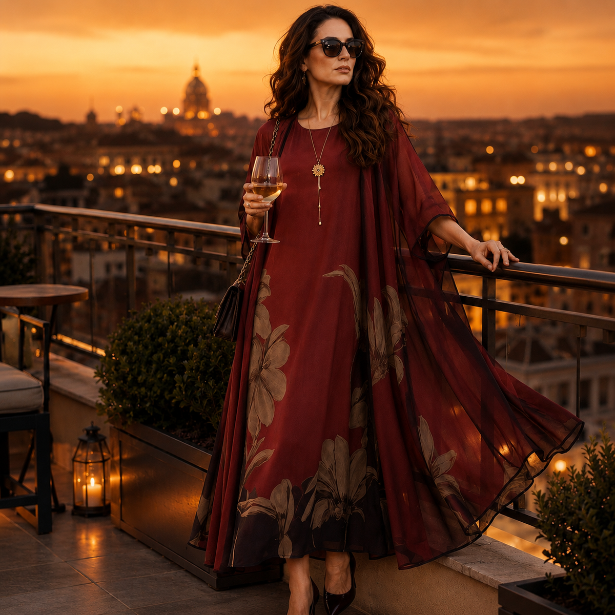 Florenza™ – Floral Maxi Dress and Sheer Voile Coat Set