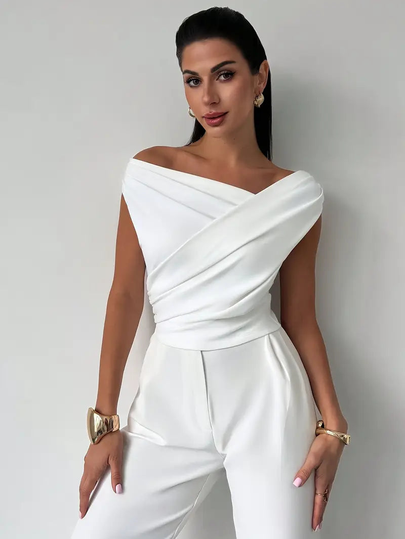 Montana | Draped Off Shoulder Top with Structured Waist