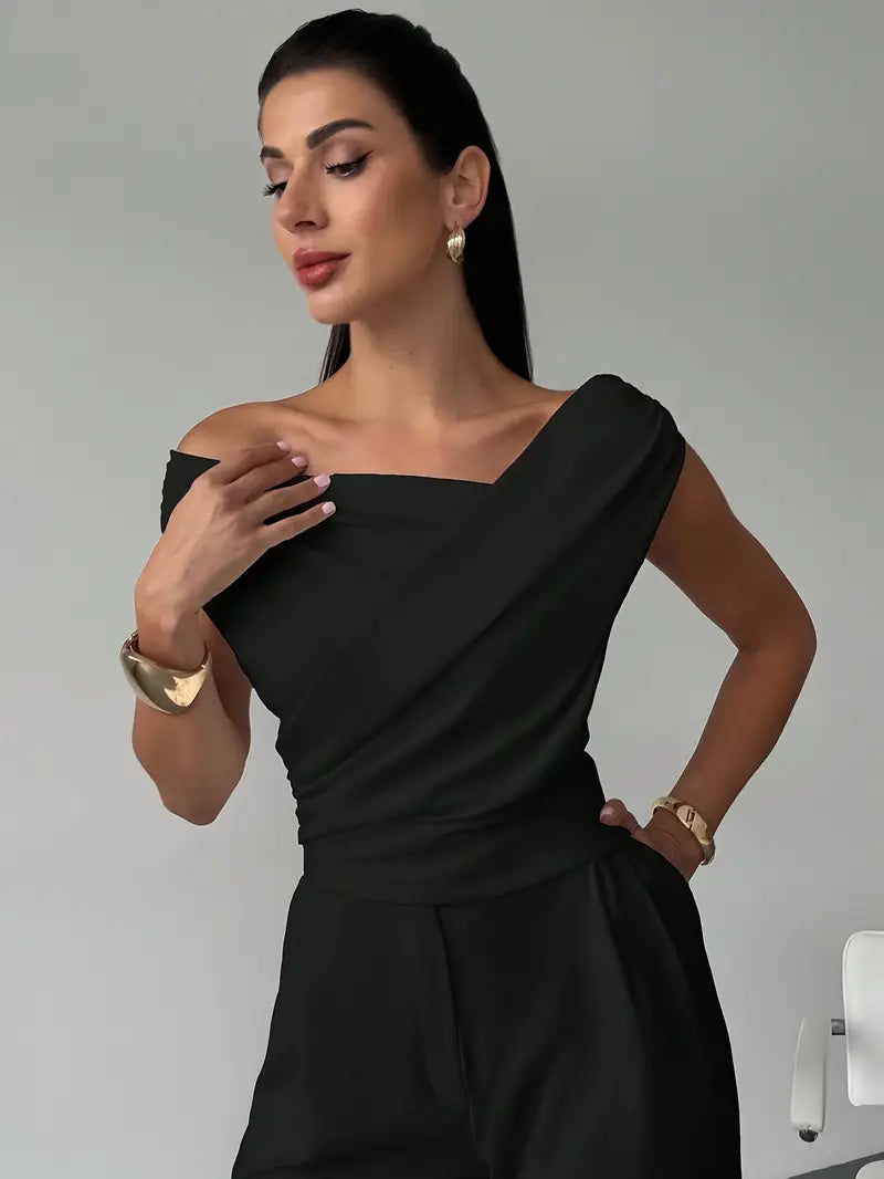Montana | Draped Off Shoulder Top with Structured Waist