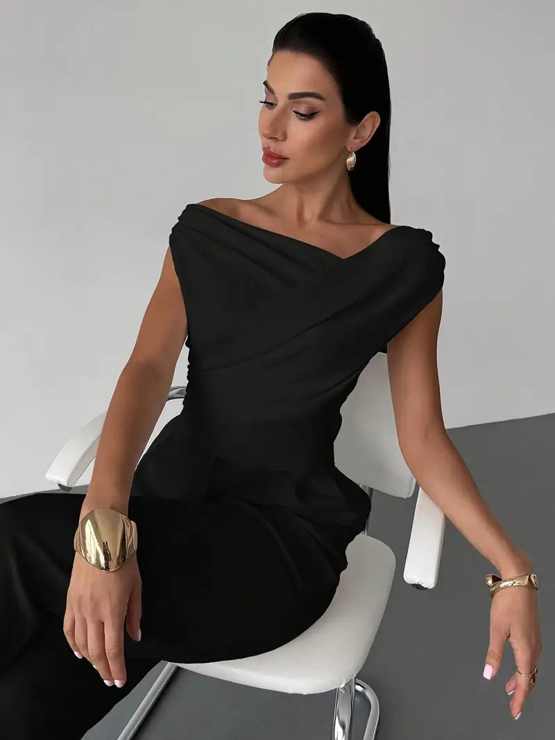 Montana | Draped Off Shoulder Top with Structured Waist
