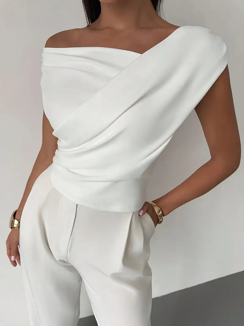 Montana | Draped Off Shoulder Top with Structured Waist