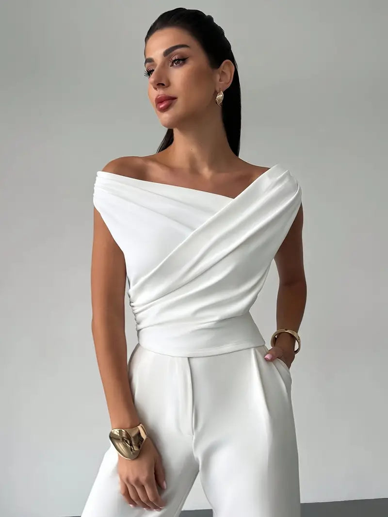 Montana | Draped Off Shoulder Top with Structured Waist