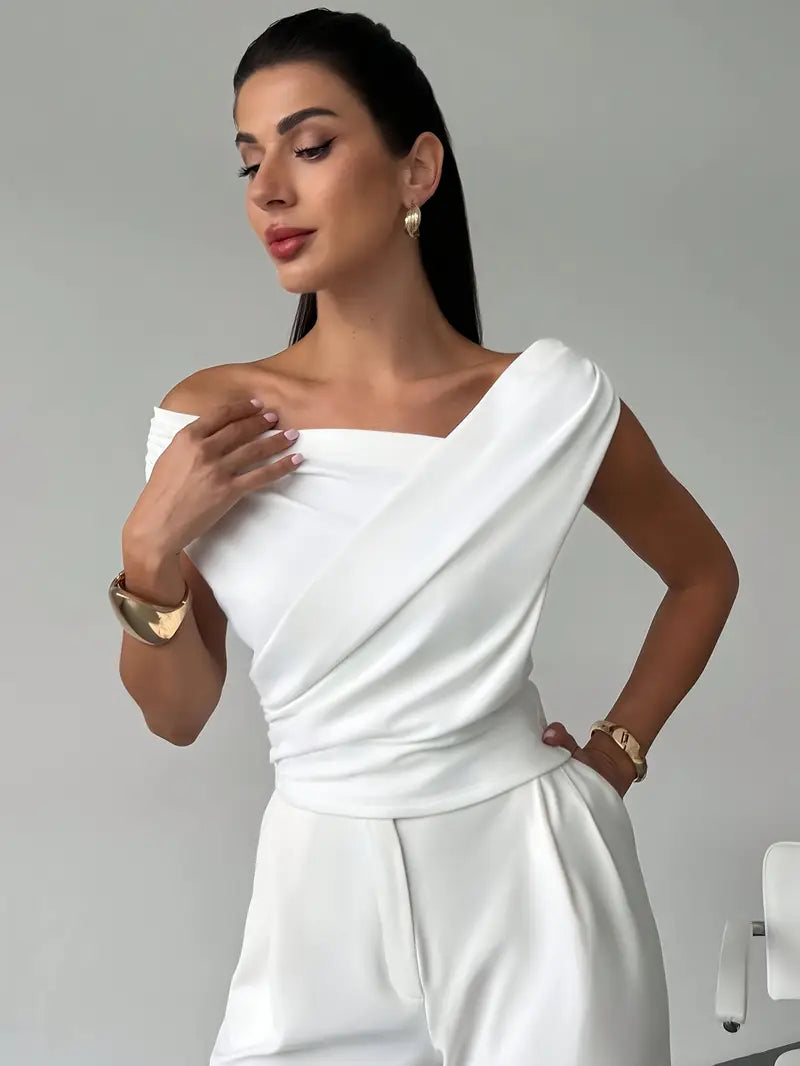 Montana | Draped Off Shoulder Top with Structured Waist