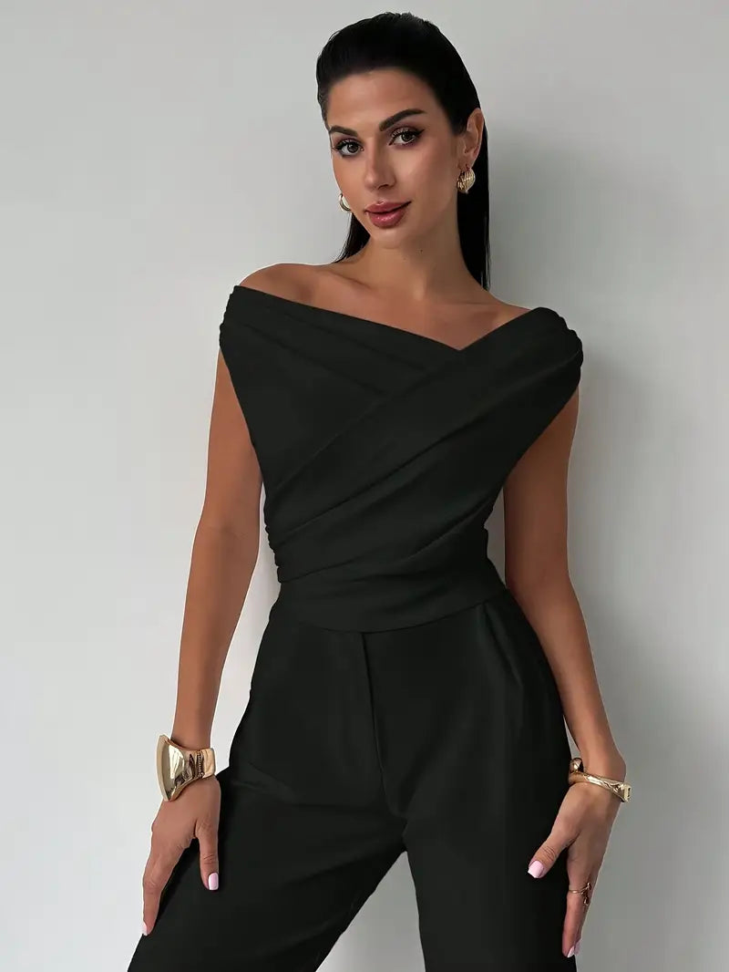 Montana | Draped Off Shoulder Top with Structured Waist