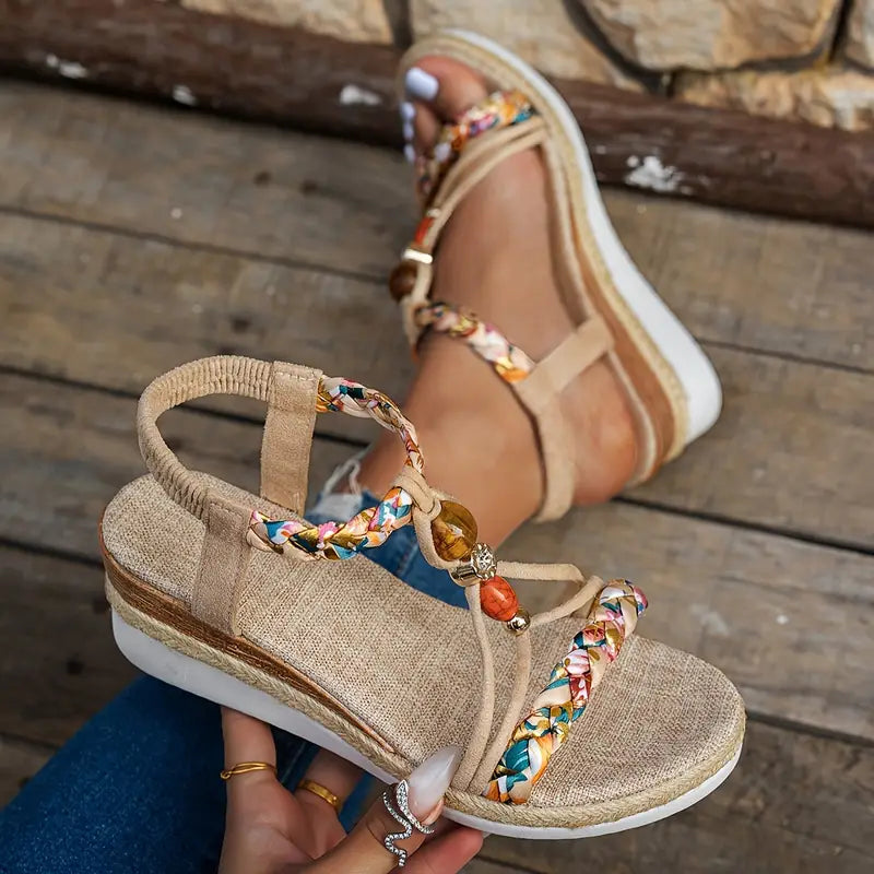Kiara | Bohemian Beaded Sandals in Beige