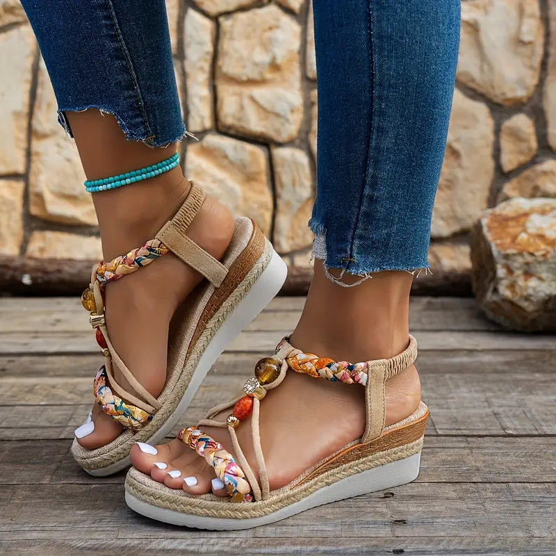 Kiara | Bohemian Beaded Sandals in Beige