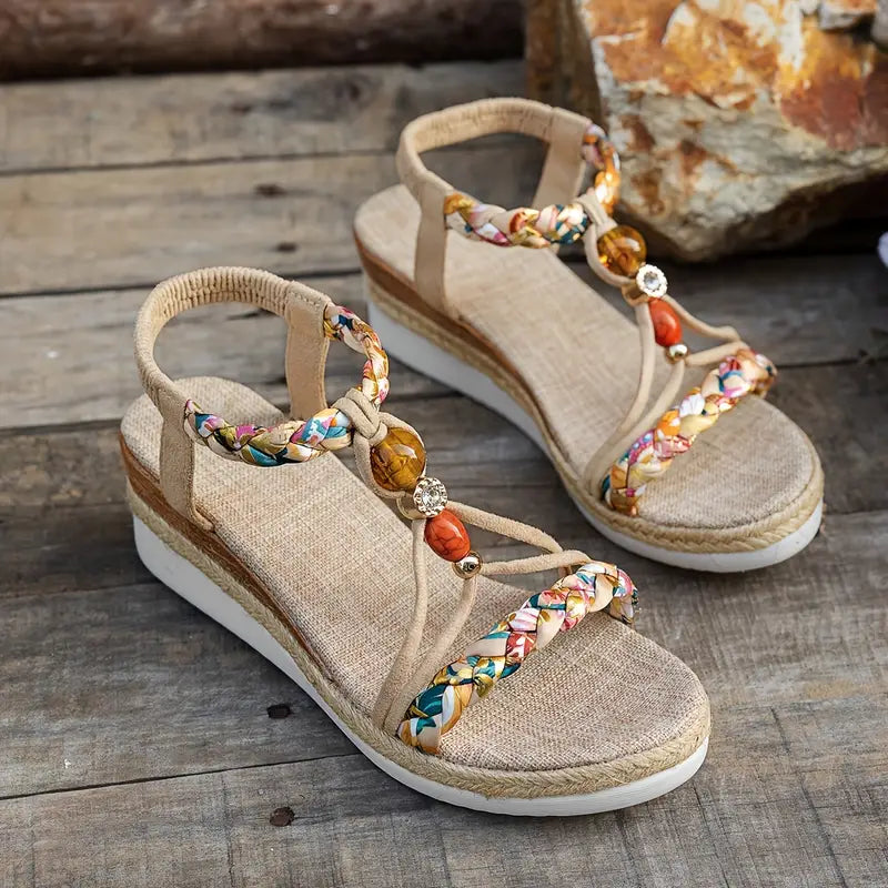 Kiara | Bohemian Beaded Sandals in Beige