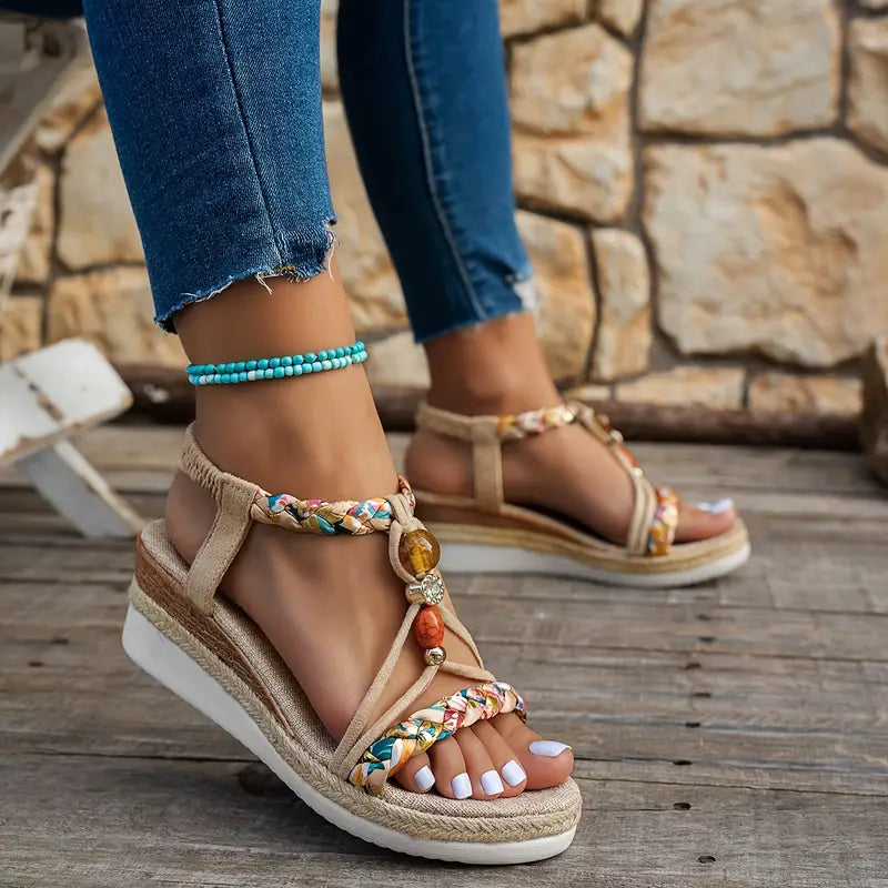 Kiara | Bohemian Beaded Sandals in Beige