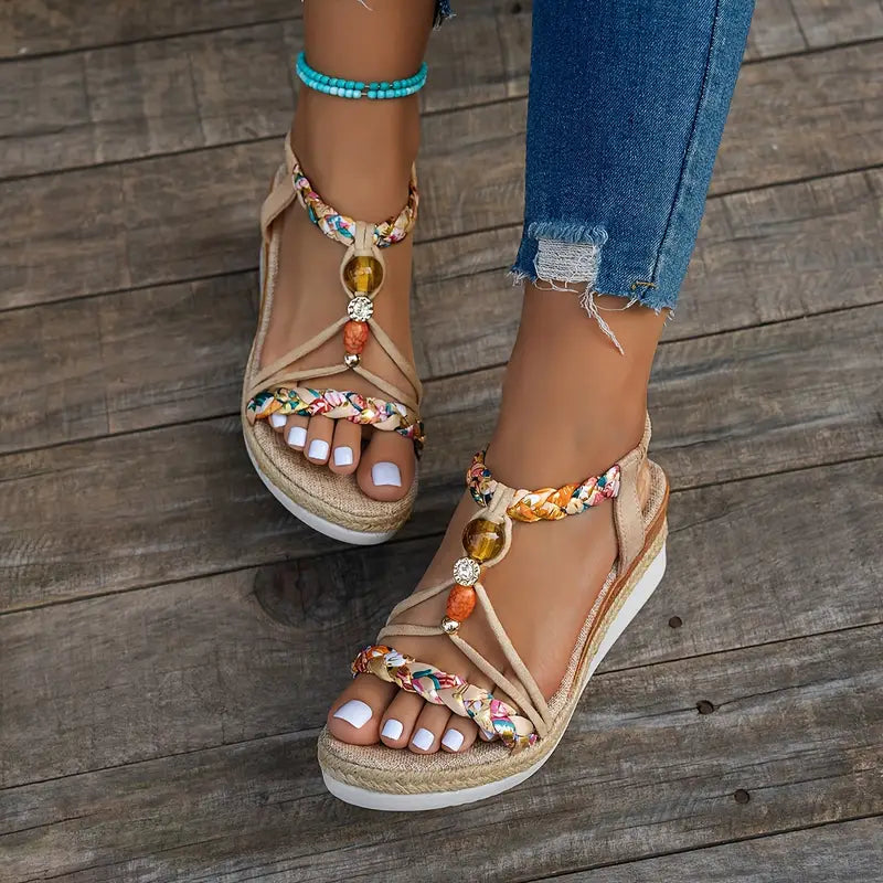 Kiara | Bohemian Beaded Sandals in Beige