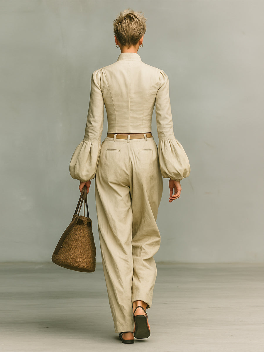 Laurence | Linen-Look Shirt and Trousers Set for Women