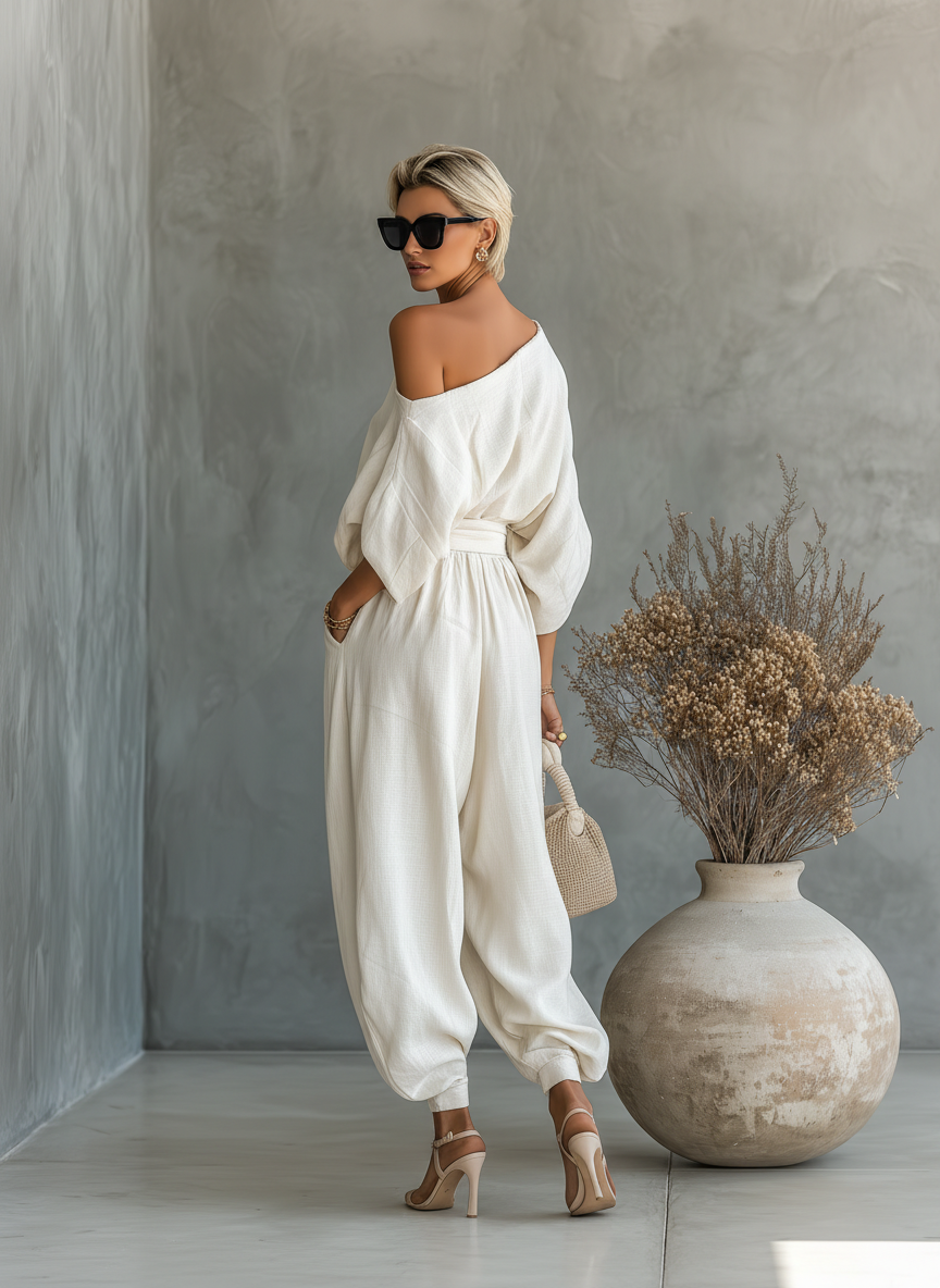 Simona | Soft Off-Shoulder Top & Tapered Pants Set for Women