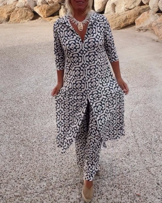 Silveria | Bohemian Print Tunic & Wide-Leg Pants Set for Women