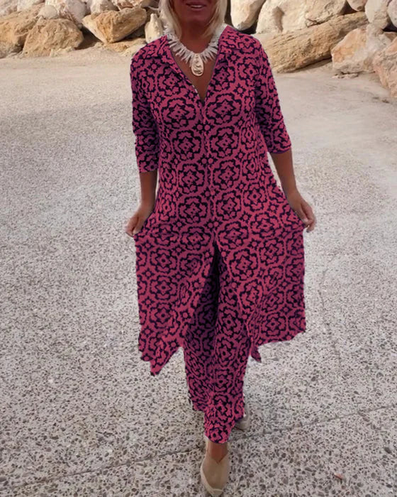 Silveria | Bohemian Print Tunic & Wide-Leg Pants Set for Women