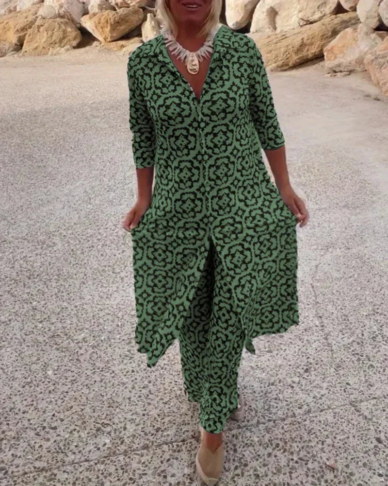 Silveria | Bohemian Print Tunic & Wide-Leg Pants Set for Women
