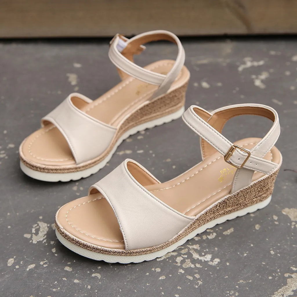 Frankie | Platform Wedge Sandals in Beige and Black