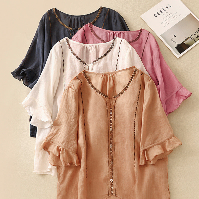 Tatiana | Pattern Ruffle Sleeve Blouse for Women