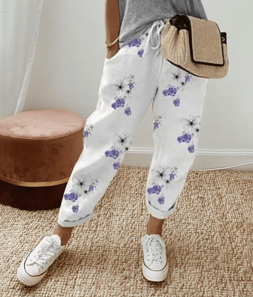 Daphne | Linen Printed Trousers for Women